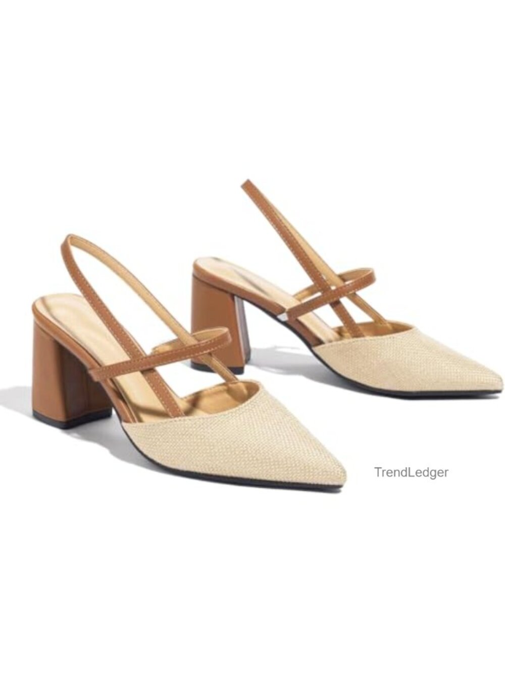 Linen Chunky Heel Closed Toe Slingback Sandals for Women - Picture 3 of 6